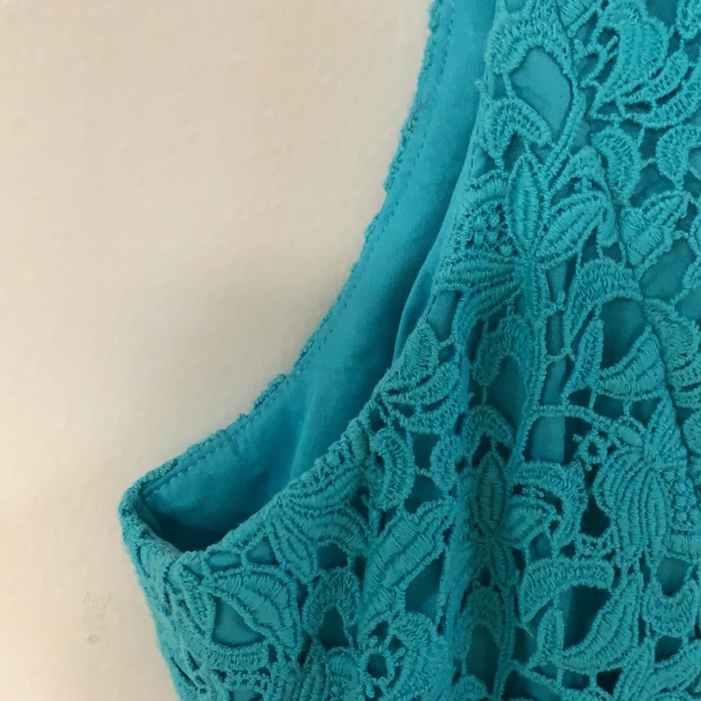Talbots eyelet sleeveless dress. Aqua blue - Picture 4 of 10